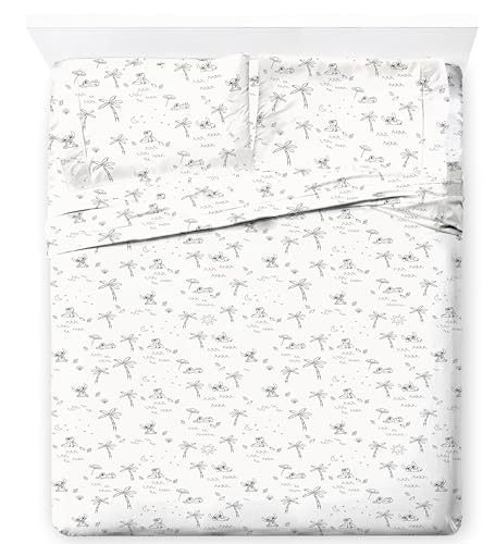 Jay Franco Kids Sheet Set with Fitted, Flat Sheets & Pillow Cover - Ultra-Soft Bedding with Pillowcase for Room Decor, White - Lilo and Stitch, 4 Piece Full