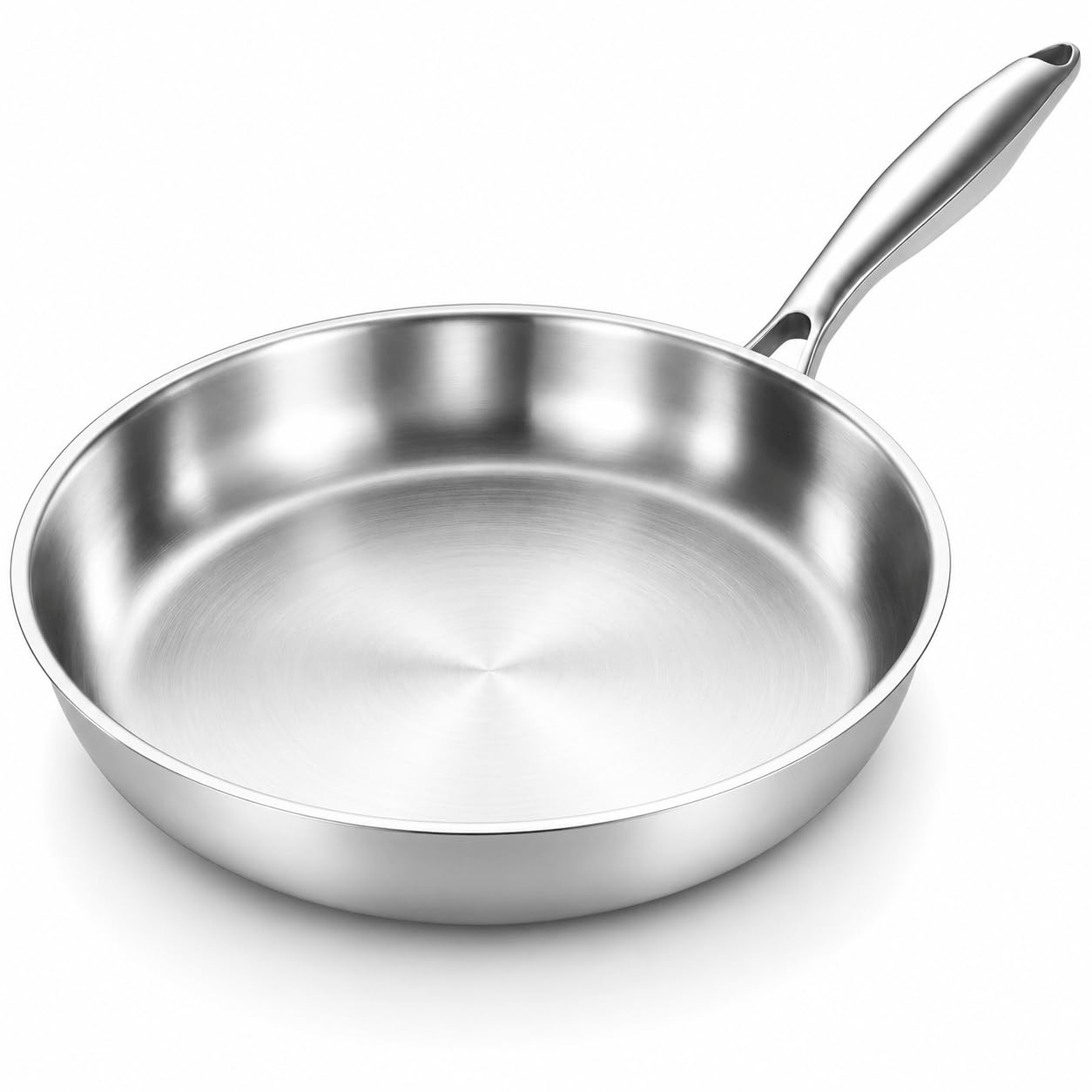 DELARLOCHEF Edelstahlpfanne, Unbeschichtete Bratpfanne für Induktion, Durchgehend 3-lagig, Backofenfest bis 400°C, Spülmaschinengeeignet