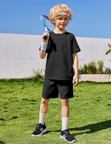 Image of Arshiner Boys Loose Athletic Set Crew Neck T-Shirt & Mesh Short 4-13 Years | Boys Loose Athletic Shorts Set Performance Crew Neck T-Shirt and Mesh Short Outfits Lightweight & Breathable