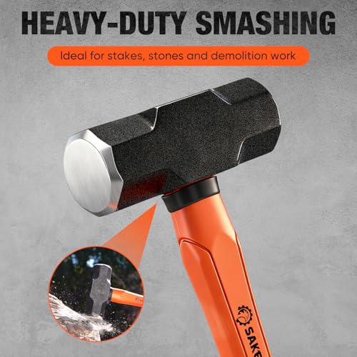 Image of Saker 6-Piece Hammer Set, 3lb Sledge Hammer,16oz Rubber Mallet, 16oz Ball Peen Hammer & Claw Hammer, 14oz Double-Faced Mallet, 7oz Cross Peen Hammer for Home Repair & DIY Projects