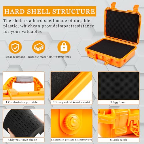 Image of Relaxweex 1 Pcs Waterproof Hard Case with DIY Customizable Foam Insert Portable Protective Case with Knife for Camera Drones Equipments Tools Test Instruments(Orange,8.5 x 6.5 x 3.7 Inch)