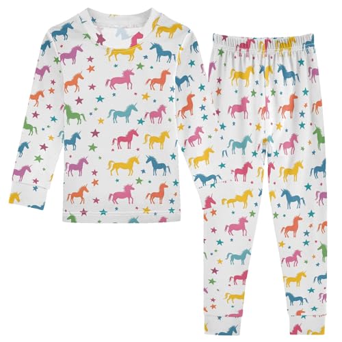 Colorful Unicorn Funny Pattern Cute Pajama Sets Long Sleeve Top and Pants, Snug Fit Sleepwear for Night Wears