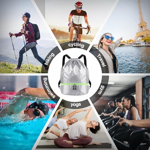 Image of 6 Pcs 6 Pcs Gym Drawstring Backpack Bulk for Men, Grey, Navy Blue | Drawstring Closure, with Shoe Compartment, Wet Proof Pocket, Lightweight, Durable Build, Gym Practice & Game-day Ready