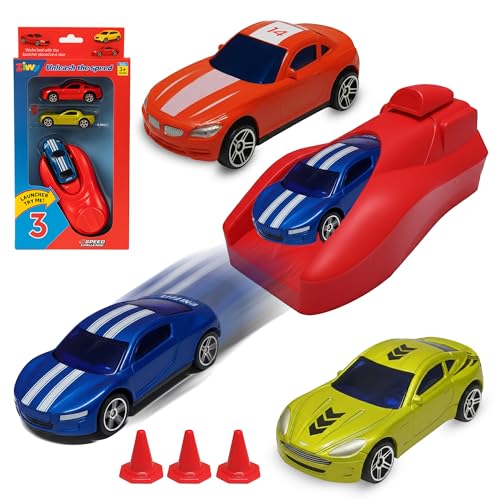 Image of Die Cast Metal Car Toy Set of 3 with Cones | Multicolor Mini Racing Toy Cars High Speed Free Wheel | Small Car Toys for Kids Boys & Girls 2-5 Years | Unbreakable Toy Car Gift Set 3-8 Years