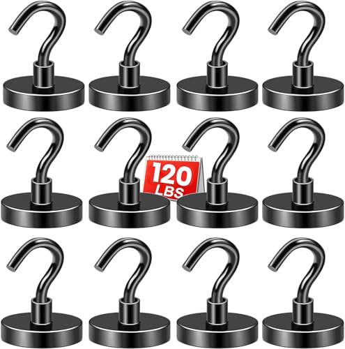 Image of DIYMAG Magnetic Hooks,120lbs Heavy Duty Magnets with Hook Black 12 Pack | Rare Earth N52 2026 Cruise Cabin Ship Essentials for Fridge Hanging Classroom Beach Vacation Kitchen Grills Home Must Have