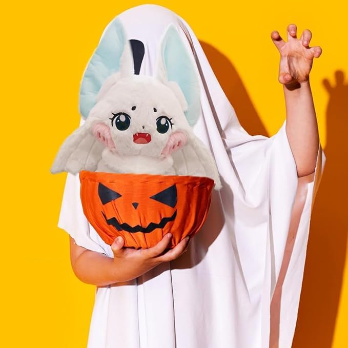 Image of Furry White Bat Plush Pillow Soft Gothic Halloween Bat Stuffed Gifts /13.7''