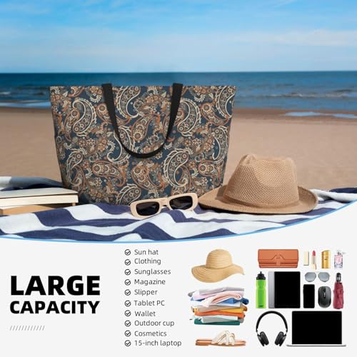 Paisley Pattern No.9081 Large Beach Bag Waterproof Sandproof Swim Tote Pool Bag For Women With Zipper4