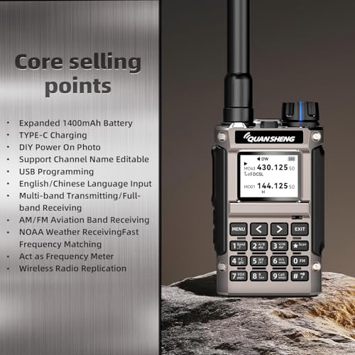 QUANSHENG UV-K1(8) Walkie-Talkie Handheld Ham Radio, Air Band Receive 50-600MHz, Wireless Copy, One Key Frequency Match, Type-C Charging, NOAA Weather, 200 Kanäle, VOX, tragbares Zwei-Wege-Radio