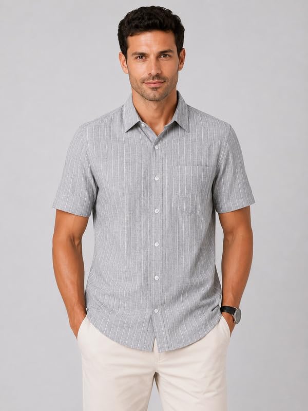 Image of MARK & ALBERT Half Sleeves Regular Fit Formal Shirt for Men Grey