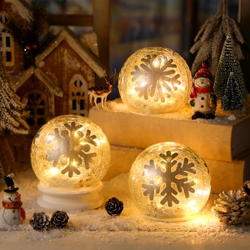 Tujoe 3 Pcs Winter Decorations Indoor 4 Crackle Snowflakes Glass