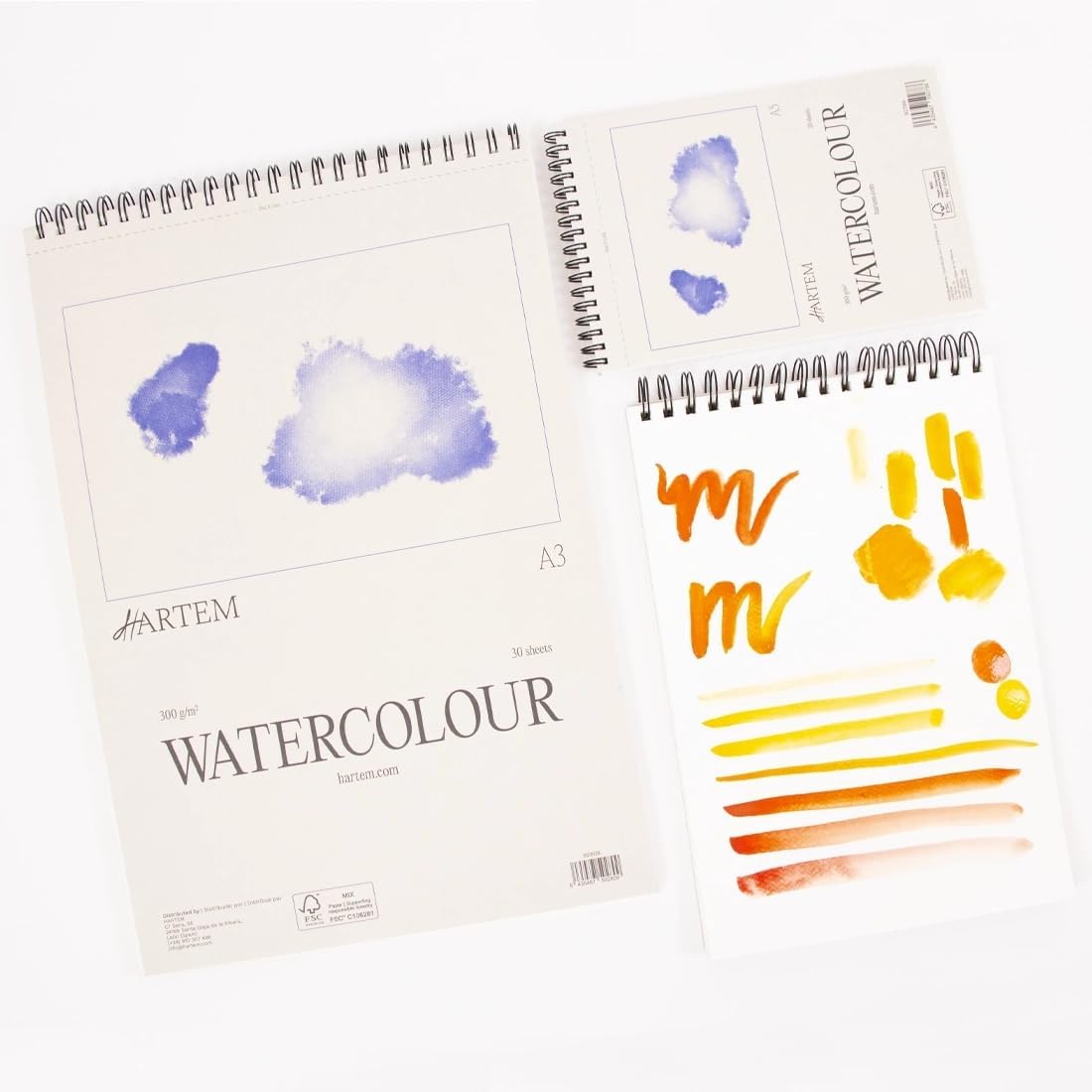 Hartem - Watercolor Paper | Wirebound Pad of 30 Sheets | 300g/m2 Weight | Size A3 (29,7 x 42 cm) - Artist Paper for Adults and Students - Watercolors, Mixed Media, Markers and Art Journaling