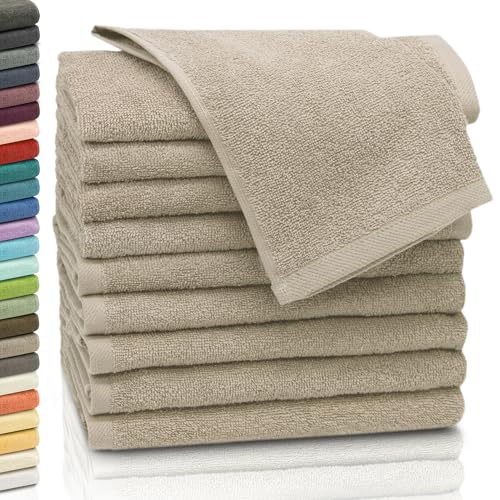 ZOLLNER Set de 10 Serviettes pour invités, 30x50 cm, Coton, Sable