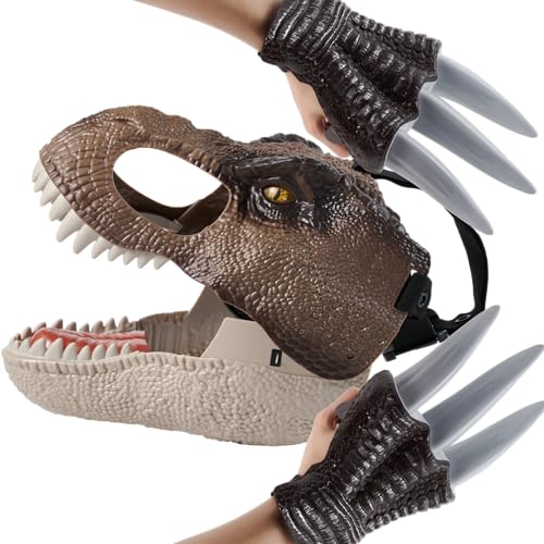 Dinoland T-Rex Mask and Claw Set Realistic Design with Dino Roars Adjustable Strap Non-Toxic Material Includes 2 Taloned Gloves for Dress Up Halloween Pretend Play