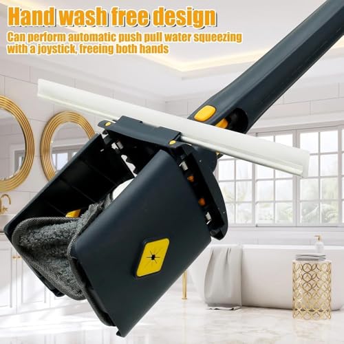 Image of LISHER Plastic Microfiber Floor Cleaning Mop with Scraper with 360 Rotating Head | Self-Wringings H&s-Free Automatic Water Squeezing Mop for Floors | Kitchen | Wall | Bathroom | Toilet