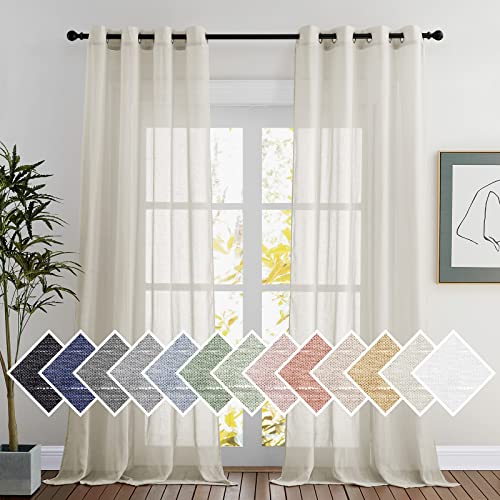 NICETOWN Natural Linen Sheer Curtains 120 inches Long, Privacy Chic Semi Sheer Window Drapes Privacy with Light Filtering for Farmhouse/Bedroom, W52 x L120, 2 Panels