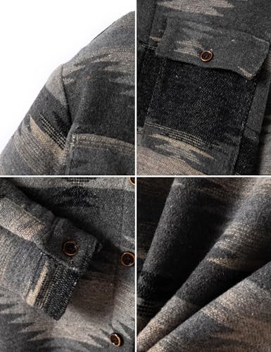 Image of FindThy Men's Brushed Flannel Shirts Ethnic Aztec Print Button Up Lapel Tribal Shirt Jacket Shacket