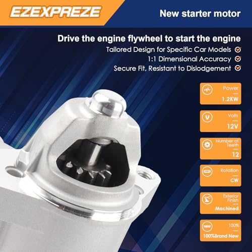 Image of Ezexpreze 5405 Starter Motor Compatible with Ford F-150 2011-2012 V6 3.5L /3.7L, Mustang 2011-2012 V6 3.5L, 1.2KW 12V 12-Tooth Clockwise, Replace# BR3T-11000-AC, BR3Z-11002-A