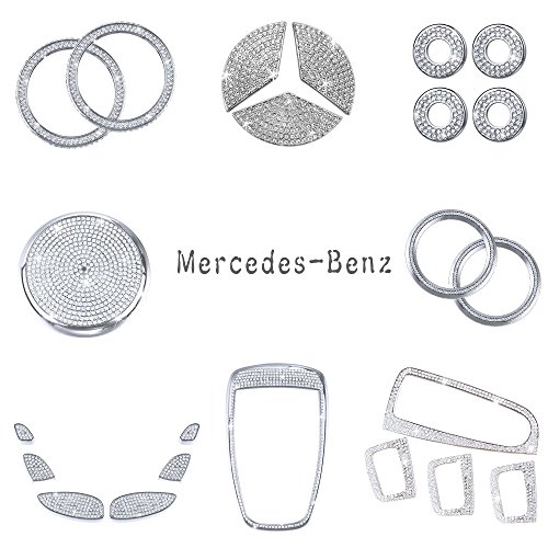 1797 Compatible Ac Buttons Caps For Mercedes Benz Accessories Parts Bling Amg W205 X253 C Glc Class Air Conditioning Control Switch Covers Decals Interior Inside Decor Women Men Crystal Silver 11 Pack #TOP6
