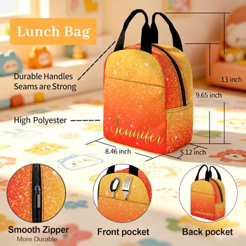 Image of Personalized Kids Backpacks for Girl Boy Custom Backpacks Back to School | Kid Customized Toddler Backpack for Girls Boys with Lunch Bag Book Bag Kindergarten Prek Preschool Gifts Glitter Orange