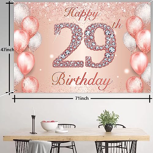 Image of Happy 29th Birthday Rose Gold Banner Cheers to 29 Years Old Backdrop Confetti Balloons Theme Decor for Women 29 Years Old Pink Birthday Party Decorations Bday Supplies Background Favors Gift Glitter