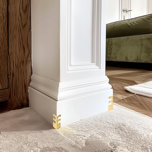 Image of Skiffers Baseboard Corner Protectors, Vintage Metal Covers for Wall Corners, Decorative Skirting Board Protectors (Gold, 10pcs)