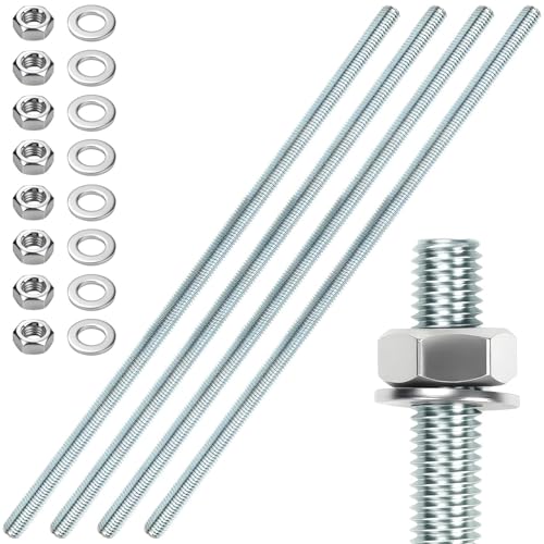 4 Stück Gewindestange M8 Gewindestangen M8 X 300mm Gewindestab Gewindebolzen Verzinkter Stahl Gewindestifte Blaues Zink Gewindestäbe mit 8pcs Sechskantmutter und 8pcs Unterlegscheiben