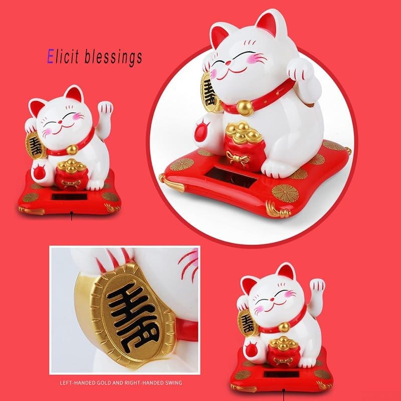 Chat Porte-bonheur Solaire – Figurine Qui Balance La Patte, Décoration Maison/voiture – Blanc, Jaune Ou Noir – Sans Pile