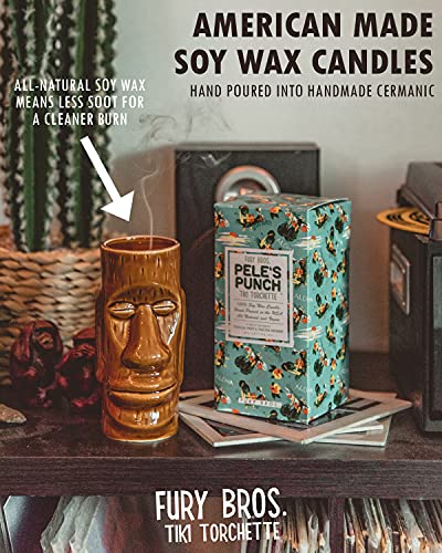 Tiki Torchette Candles From Fury Bros. | A 70-Hour Transport To The Tropics | Pele’s Punch - A Fusion Of Tropical Fruit & Toasted Coconut | Soy Wax, Vegan Friendly | Hand Poured In The Usa, 12 Oz #TOP5