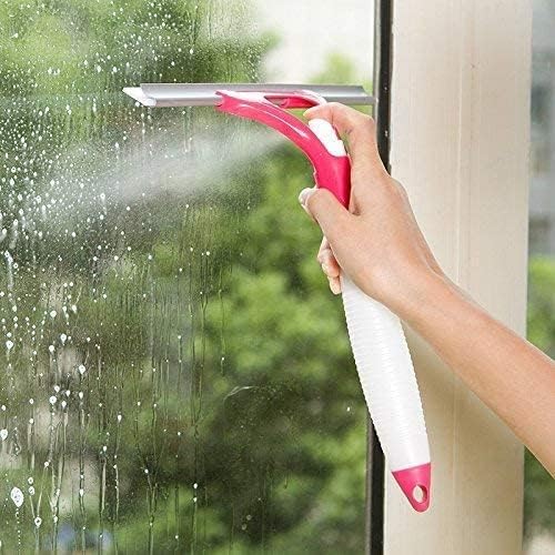 RIDHMIN 3 in 1 Glass Wiper Car Window Cleaner with Spray Bottle Easy Cleaning for Windows, Mirrors, Bathroom Tiles (Multicolor Pack of 1)