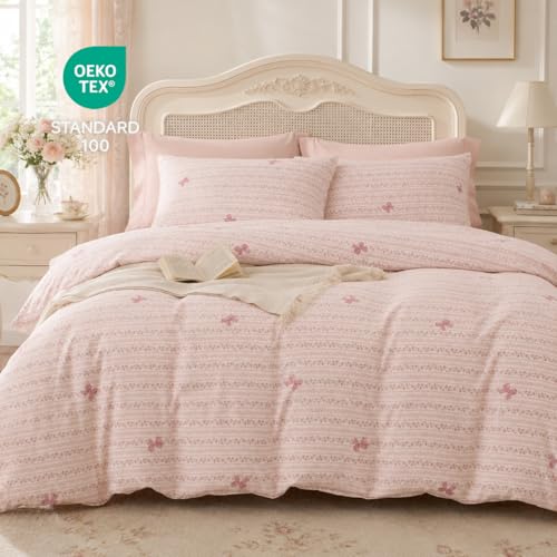 Erwinmu Pink Comforter Set Twin Size 2 Pieces,Bows Floral Bedding Sets by Erwinmu - Used condition - Image 3