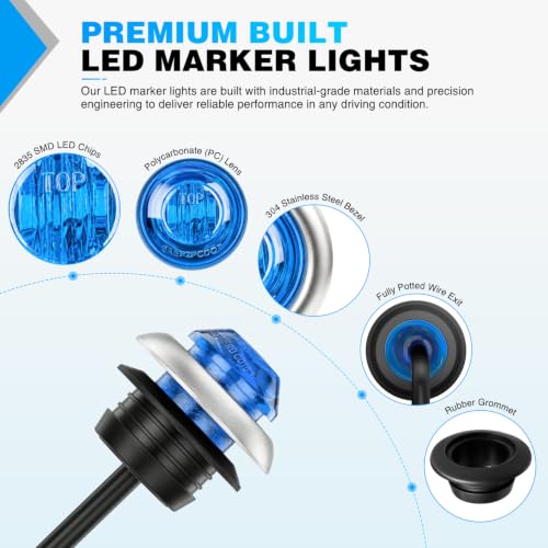 Image of Nilight 3 /4 inch Round Marker Lights 10PCS Blue Side Bullet Clearance Light