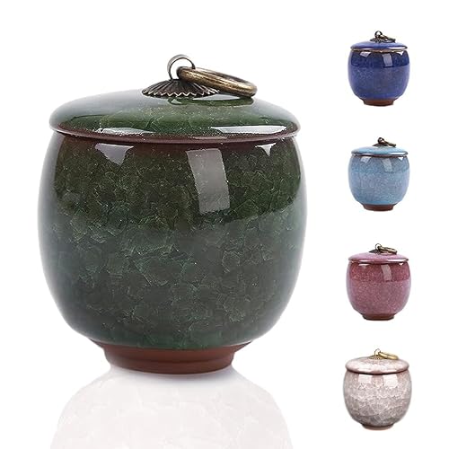 Small Urns for Human Ashes Keepsake, Ceramic Ice Crack Memorial Keepsake Cremation Urns Token Urns Mini Sharing Funeral Urns with Black Premium Box,Green