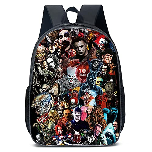 Mochila de películas de terror de Halloween para niños y niñas, ligera, impermeable, para libros, 16 pulgadas, mochila para computadora portátil, 2