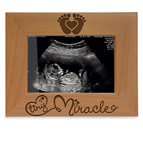 Image of KATE POSH - Tiny Miracle Engraved Natural Wood Picture Frame, New Baby, New Dad & Mom, Parents Gift, Ultrasound, Sonogram, Baby Announcement