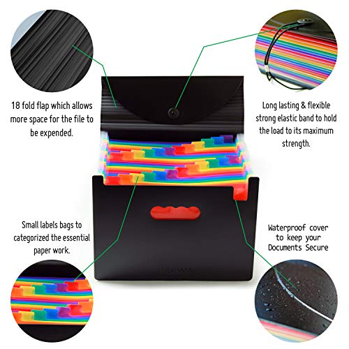 Meknaail File Organiser 24 Pockets Document Organiser Expanding Accordion Filing Folders for Paperwork A4 Size with Lid and Colour Labels Rainbow Document Box for Paper and File Storage (24 Pockets) - Image 4