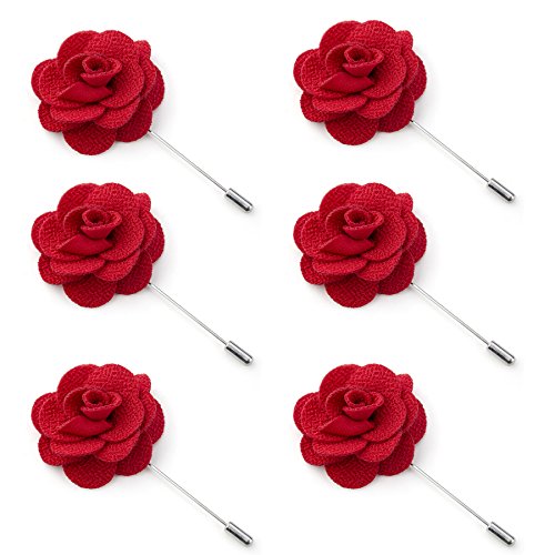 Toptie Men's Lapel Flower Pin Rose For Wedding Boutonniere Stick (Pack Of 6)-Red-Pack Of 6 #TOP28
