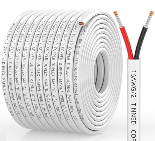 CONEPY 16 Gauge Marine Wire, 16 Gauge Wire Duplex Marine Grade Cable, 100FT