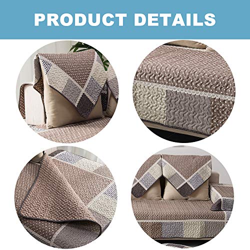 OstepDecor Couch Cover, Sofa Cover, Quilted Sectional Couch Covers, Cotton Sofa Slipcover for Dogs Cats Pet Love Seat Recliner Leather L Shaped, Armrest Backrest Cover, 36 x 63 Inches