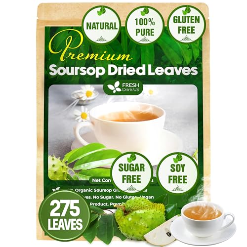 Image of FreshDrinkUS, Premium 275+ Soursop Graviola Whole Dried Leaves Tea, 275-300 Soursop Graviola Guanabana Whole Leaves, Wildcrafted, Hoja Guanabana Loose Leaf Herbal Tea, No Gluten, Vegan