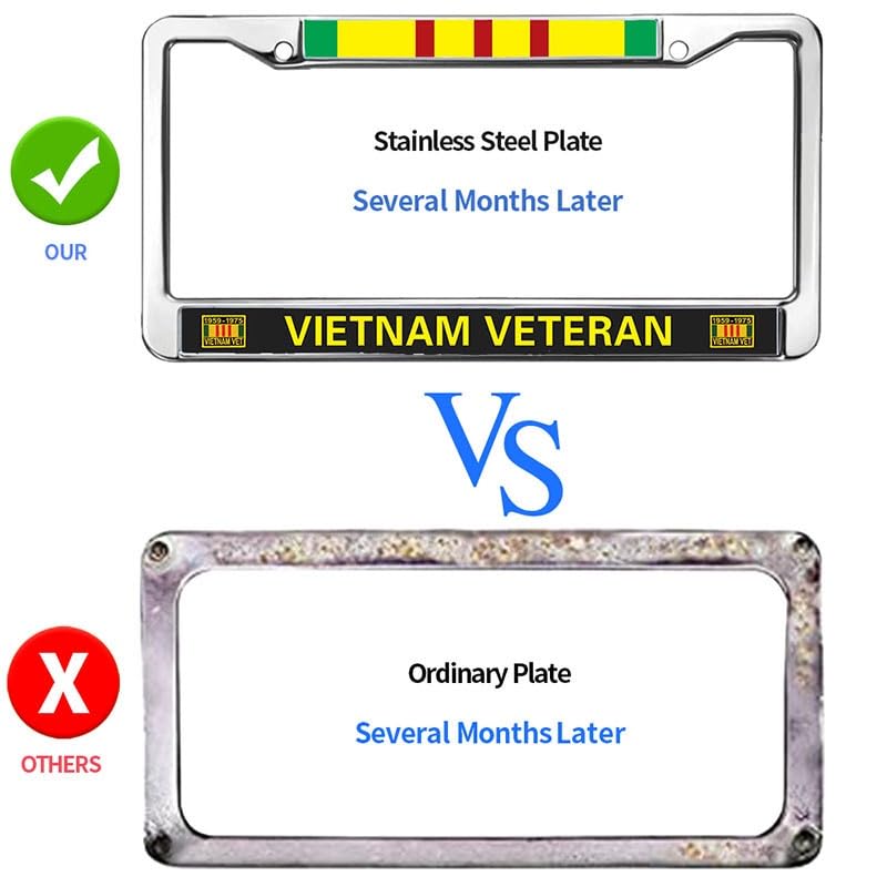 Image of Vietnam Veteran License Plate Frame, Stainless Steel Metal Auto Tag Holder | Show appreciation for service with this durable metal Vietnam Veteran license frame, built weather-resistant to last.