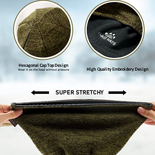 Lvaiz Winter Fleece Lined Knitted Beanie Hats For Men Reversible Windproof Watch Hat Warm Skull Cap For Women(Khaki+Grey) #TOP2