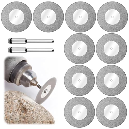 10 unidades Disco Diamante Corte 40mm, Mini Discos Diamante con 2 Piezas Mandriles Giratorios Corte Preciso Vidrio Para Bricolaje Fabricación Artesanía Metal Vidrio Azulejo Cerámica Madera Porcelana