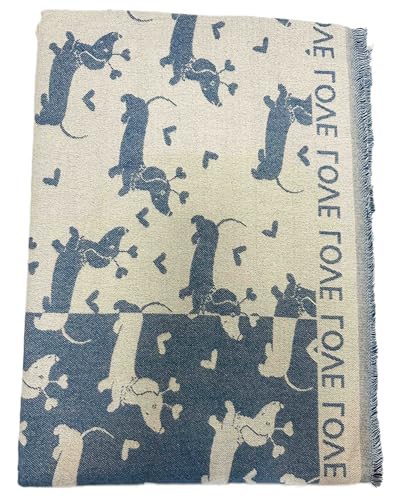Jeamis XXL Hunde Dog Muster Dackel Strickschal Warmer Winter Schal Fashion Tuch Herbst Frühling Stola Wolle mit Fransen Tuch (LoveHund Jeansblau)