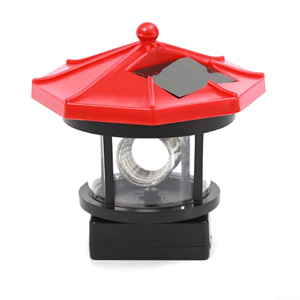 Outdoor Solar Rotating Lighthouse Light, 360 Degree Revolving Garden Lamp with Auto On/Off, IP44 Waterproof Decorative Landscape Lighting for Lawn Yard Walkway Black(big red)