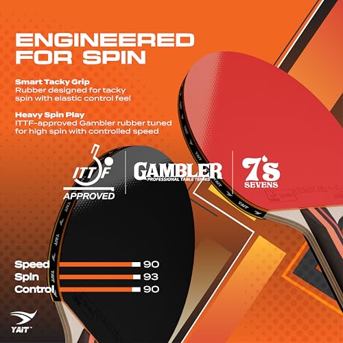 Image of Rally Pro ITTF Approved Table Tennis Racquet | Gambler 7S Rubber | 7 Ply Blade | High Spin | 2.1mm Sponge | TT Paddle with Cover | Ping Pong Bat Racquet for Indoor /Outdoor| for Intermediate Level