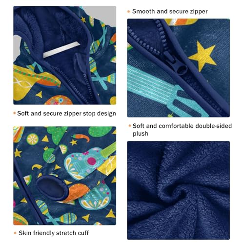 Guitar Sombrero Maracas Girls Fleece Jacket Girls Fall Jacket Girls Zip Up Hoodie Girls Sherpa Jacket 2-10T3