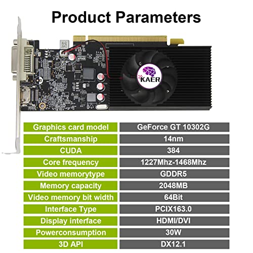 Showkings Geforce Gt 1030 2Gb Gddr5 64 Bit Directx 12 Pci Express 3.0 X4 Dual Monitors Of Dvi And Hdmi Graphics Card Low Profile, Pc Video Card For Gaming #TOP1