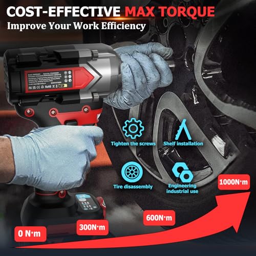SundpeyPRO Cordless Impact Wrench 750Ft-lbs - 1000N·m Power Impact Gun 1/2 Inch - 21V 2600RPM Brushless Electric Impact Wrench with 4.0Ah Battery & Socket & Fast Charger & Sturdy Case for Car Home DIY
