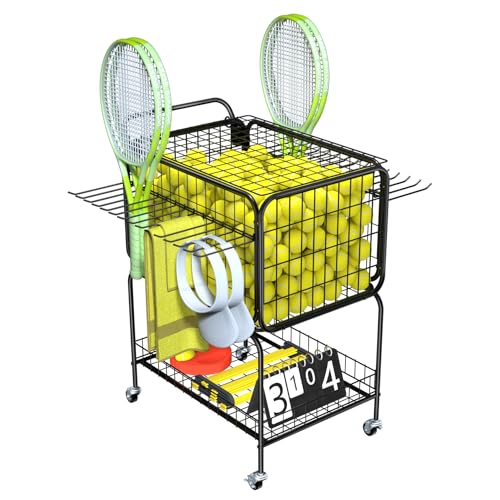 Tennis Ball Cart for 350 Balls, Trolley Cart with Wheels Laundry Basket, Extra Large Utility Trolley for Storage Sport Equipments DIY Tools Toys Ball Hopper Tennis Racket