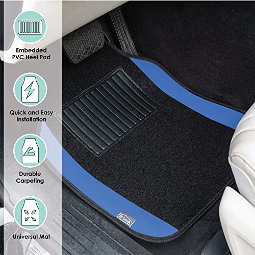 Image of FH Group Automotive Floor Mats - Universal Fit Premium Carpet Car Mats with Driver Heel Pad, Full Set for Cars, SUVs & Trucks - Blue